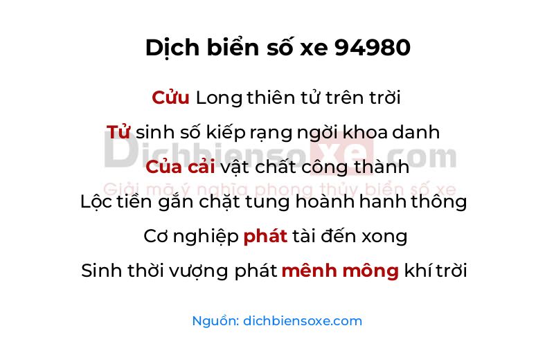 Dịch thơ biển số 94980