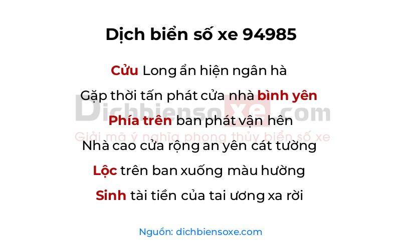 Dịch thơ biển số 94985