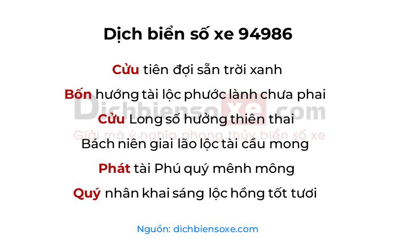 Dịch thơ biển số 94986