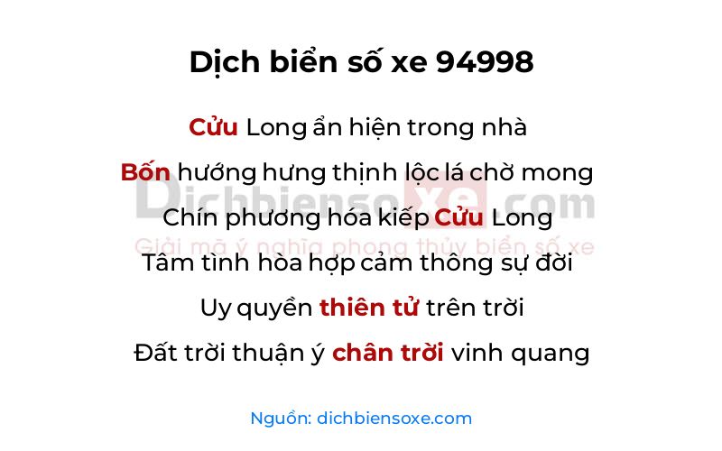 Dịch thơ biển số 94998