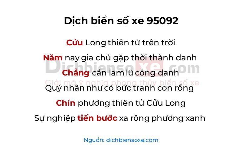 Dịch thơ biển số 95092
