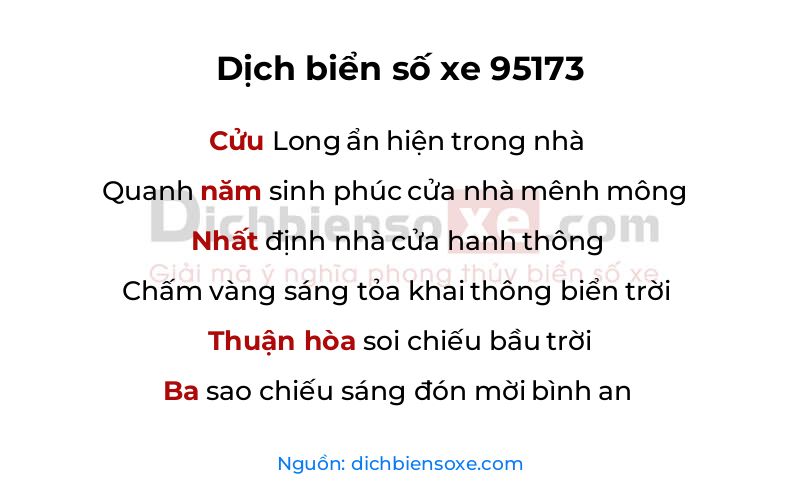 Dịch thơ biển số 95173