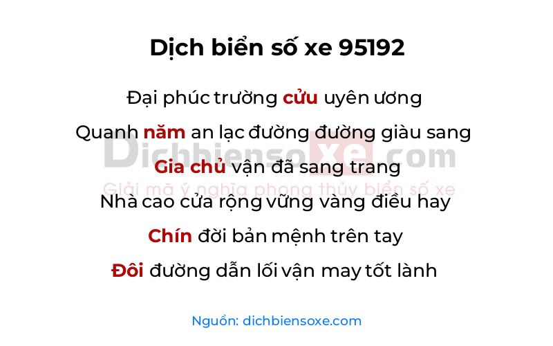 Dịch thơ biển số 95192
