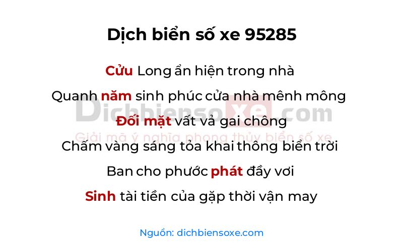 Dịch thơ biển số 95285