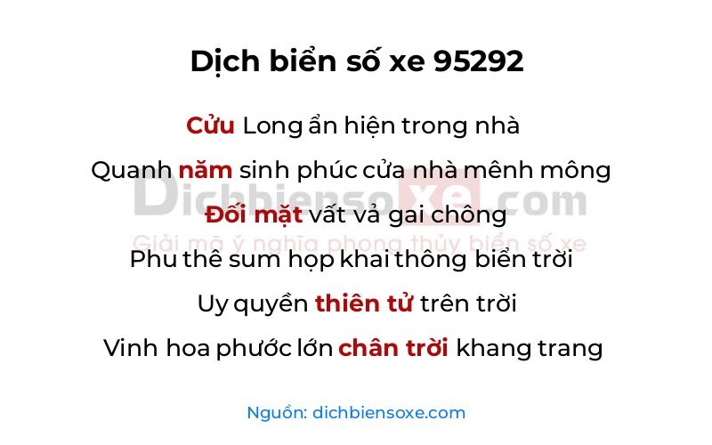 Dịch thơ biển số 95292