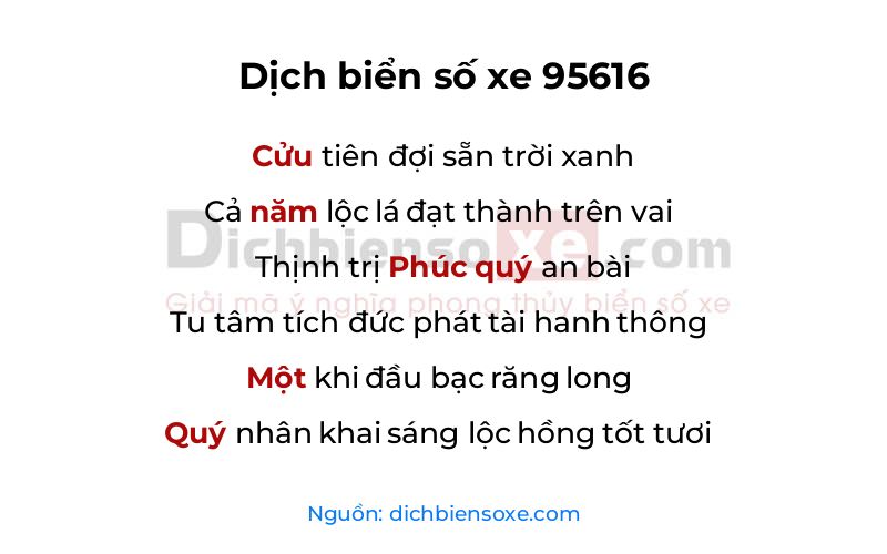 Dịch thơ biển số 95616