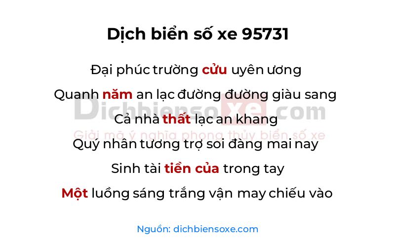 Dịch thơ biển số 95731
