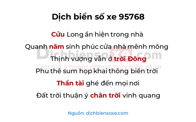 Dịch thơ biển số 95768