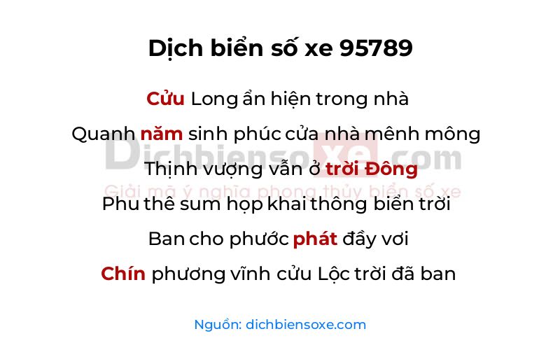 Dịch thơ biển số 95789