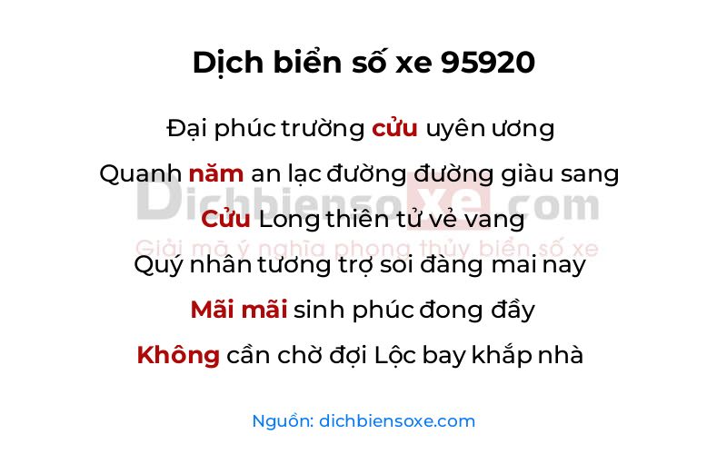 Dịch thơ biển số 95920