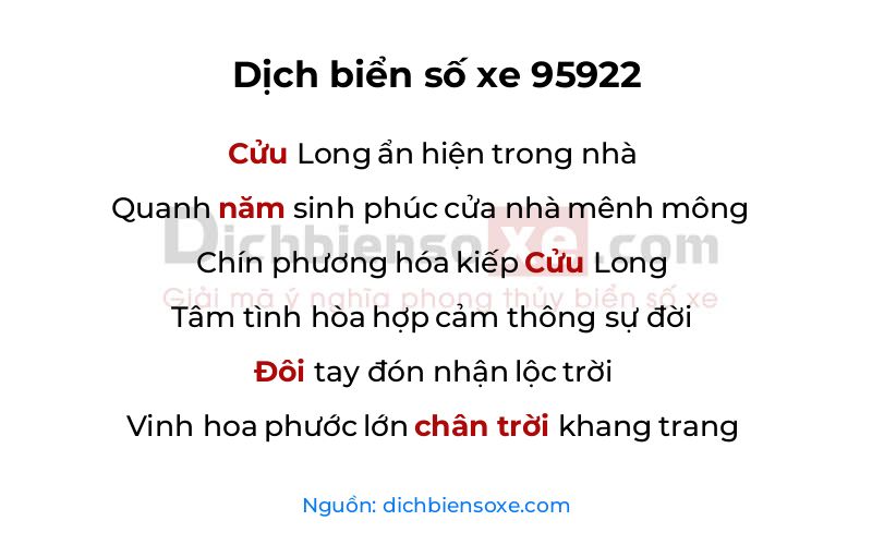 Dịch thơ biển số 95922