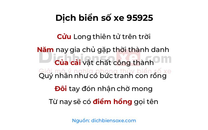 Dịch thơ biển số 95925