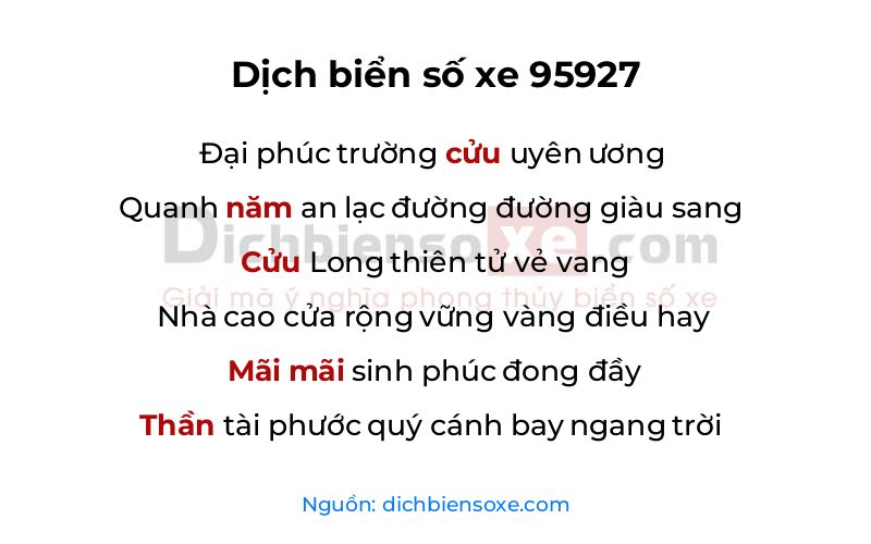 Dịch thơ biển số 95927