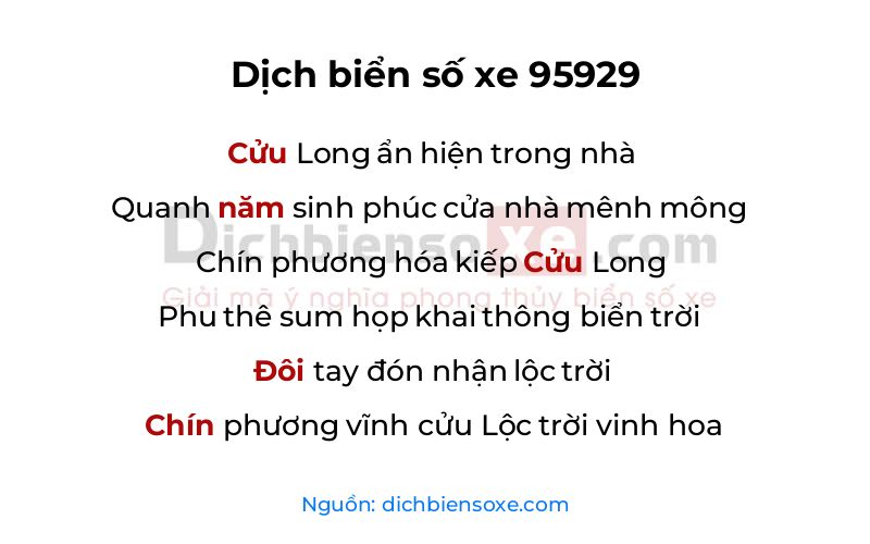 Dịch thơ biển số 95929
