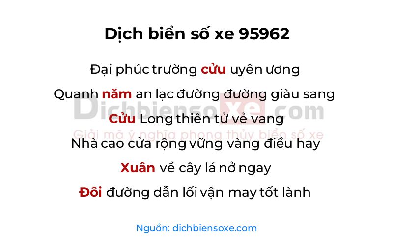 Dịch thơ biển số 95962
