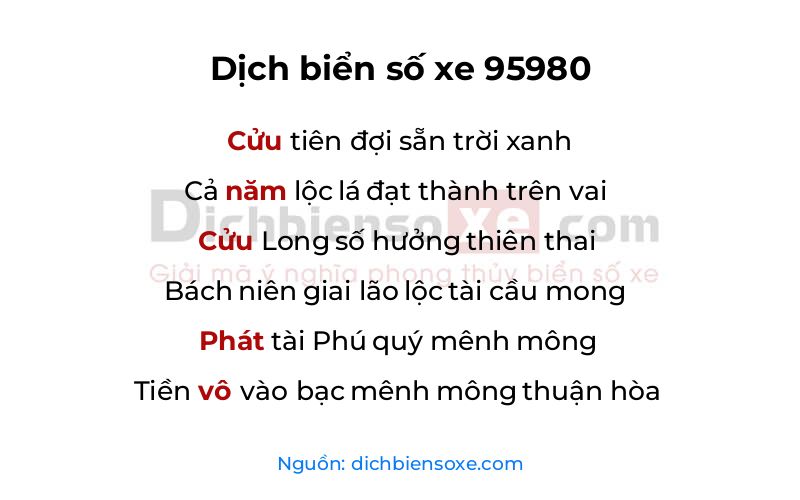 Dịch thơ biển số 95980