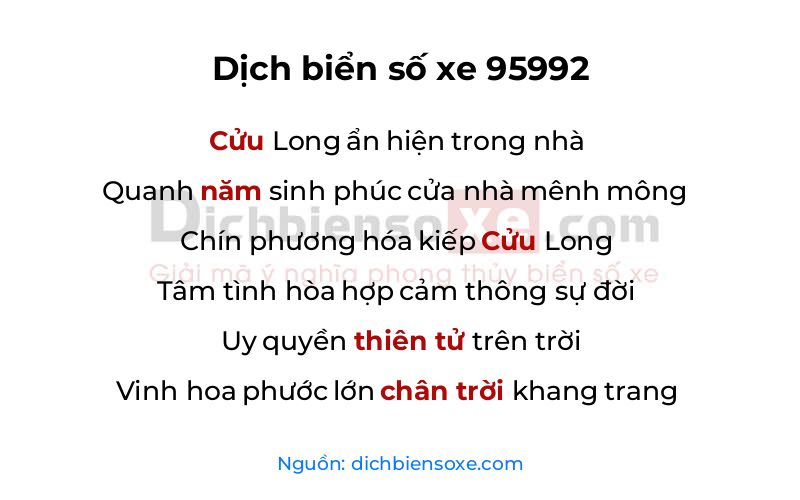 Dịch thơ biển số 95992