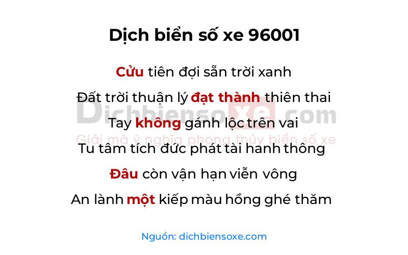 Dịch thơ biển số 96001