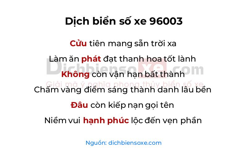Dịch thơ biển số 96003