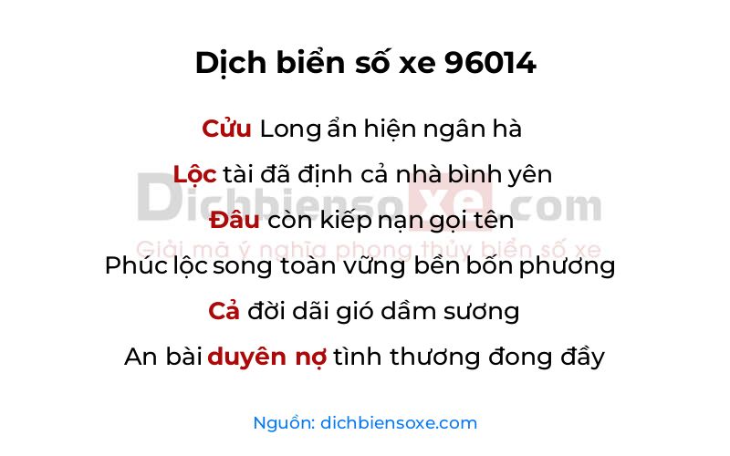 Dịch thơ biển số 96014