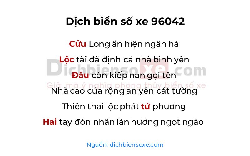 Dịch thơ biển số 96042