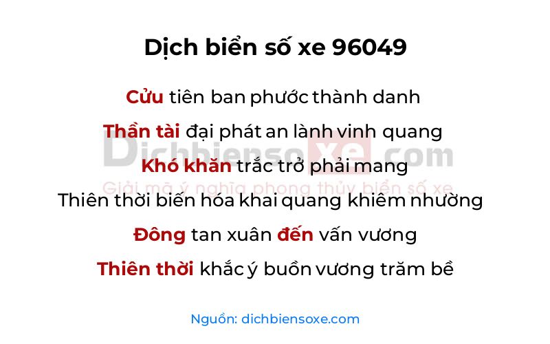 Dịch thơ biển số 96049