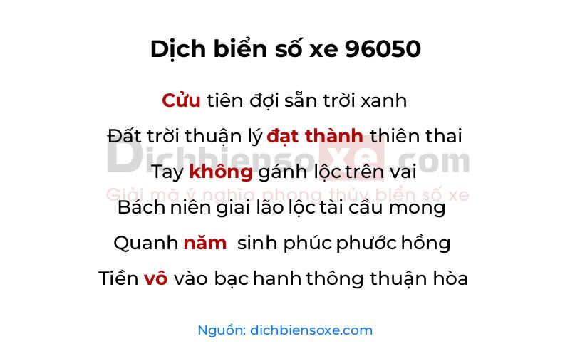 Dịch thơ biển số 96050
