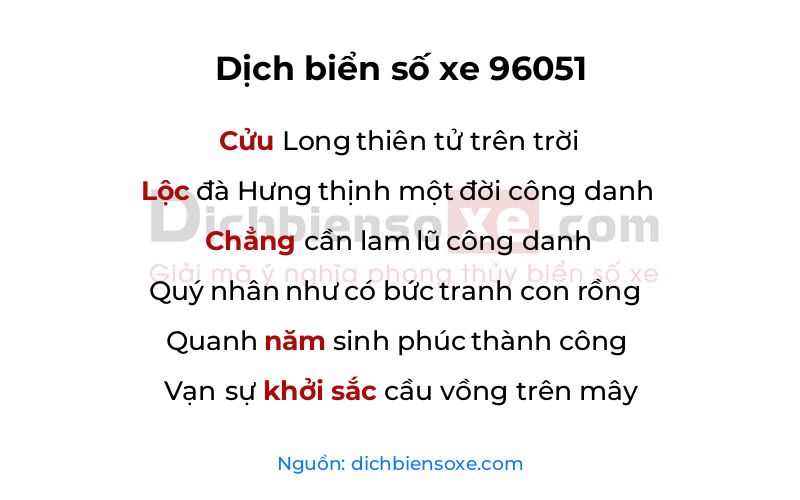 Dịch thơ biển số 96051