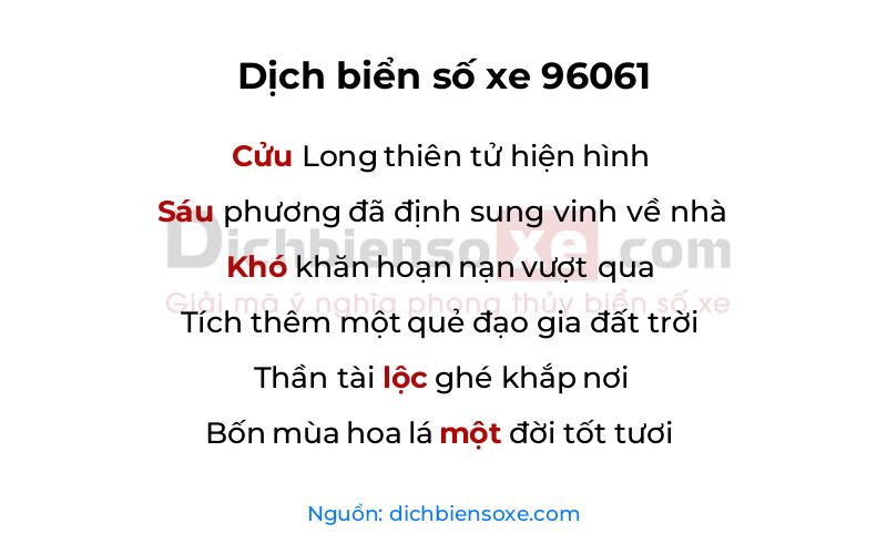 Dịch thơ biển số 96061