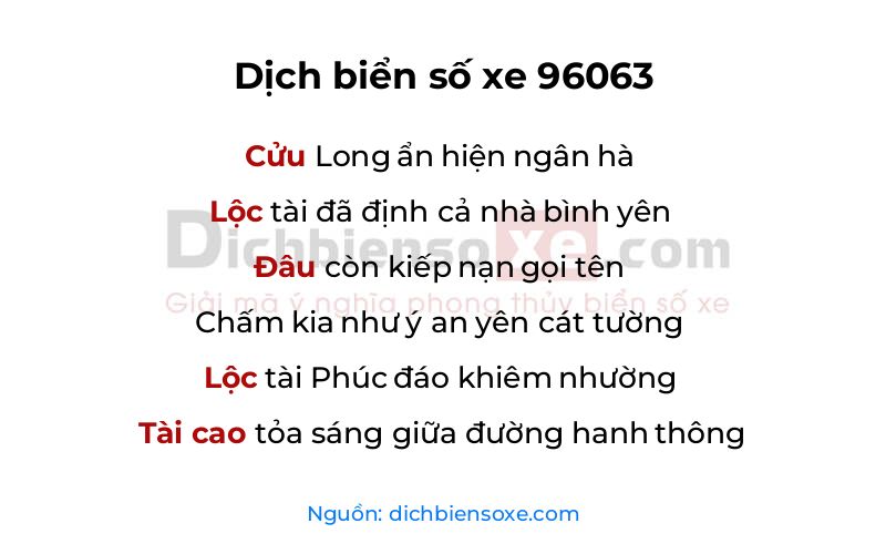 Dịch thơ biển số 96063