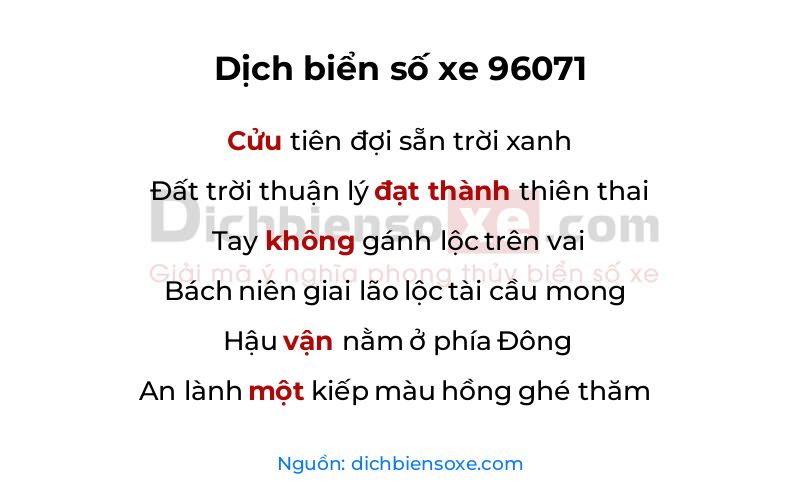 Dịch thơ biển số 96071