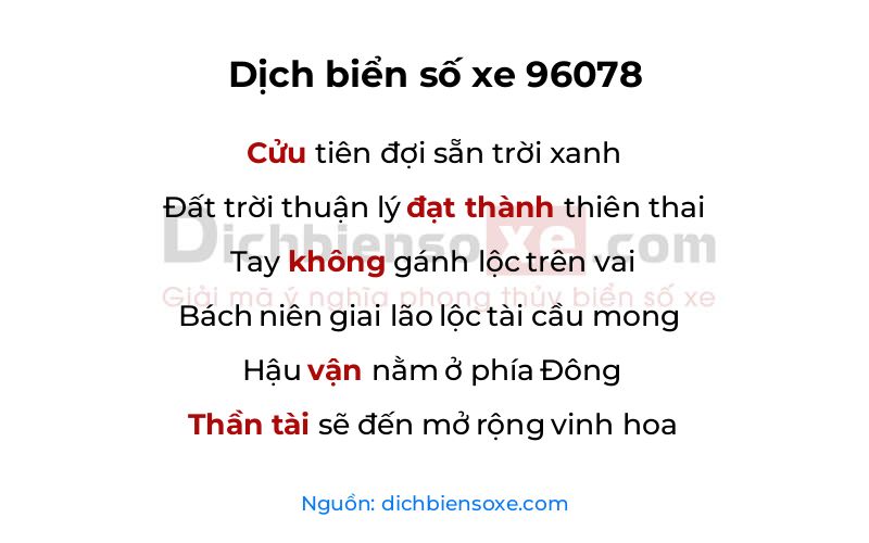 Dịch thơ biển số 96078