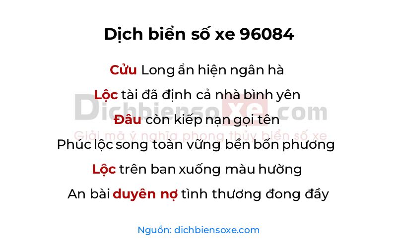 Dịch thơ biển số 96084