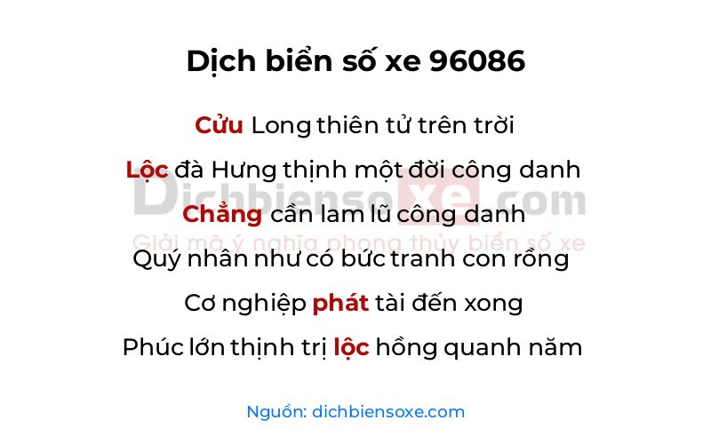 Dịch thơ biển số 96086