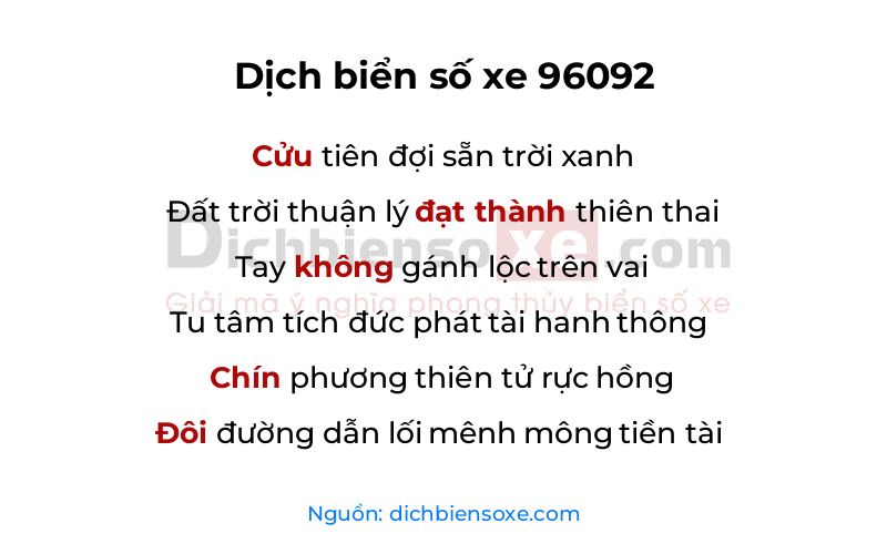 Dịch thơ biển số 96092