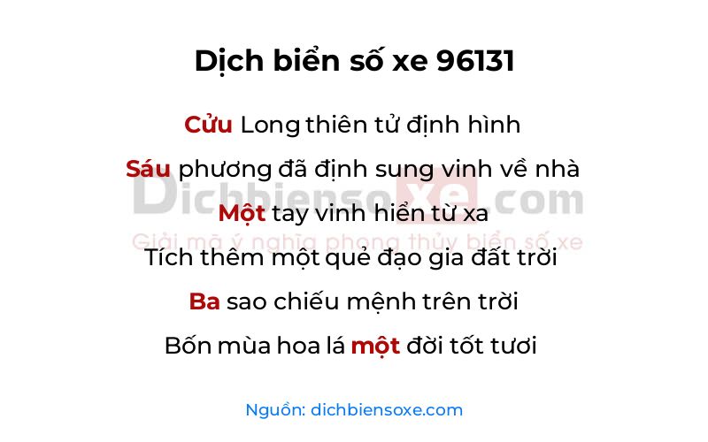 Dịch thơ biển số 96131