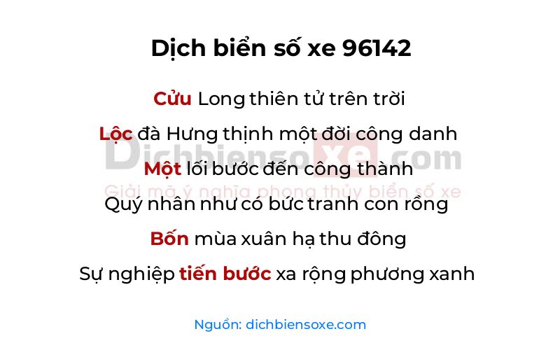 Dịch thơ biển số 96142