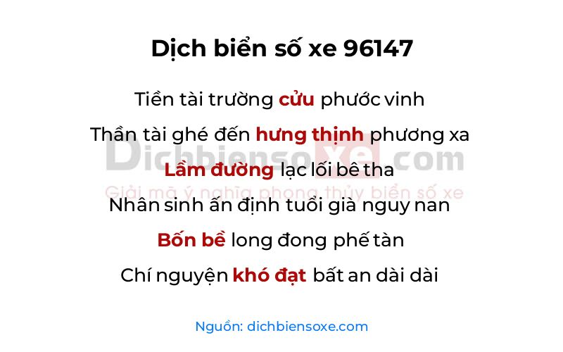Dịch thơ biển số 96147