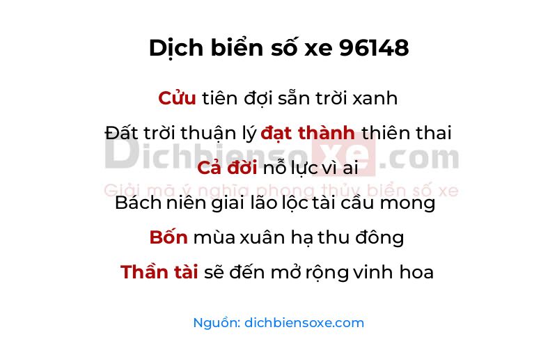 Dịch thơ biển số 96148