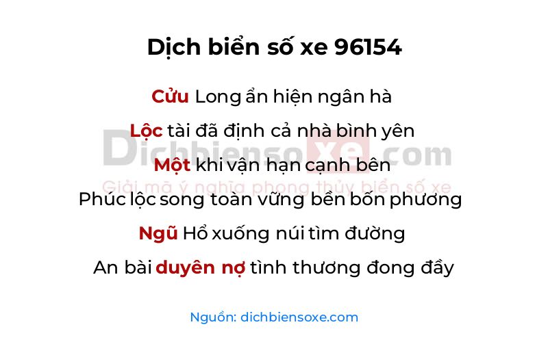 Dịch thơ biển số 96154