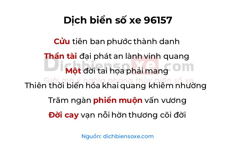 Dịch thơ biển số 96157