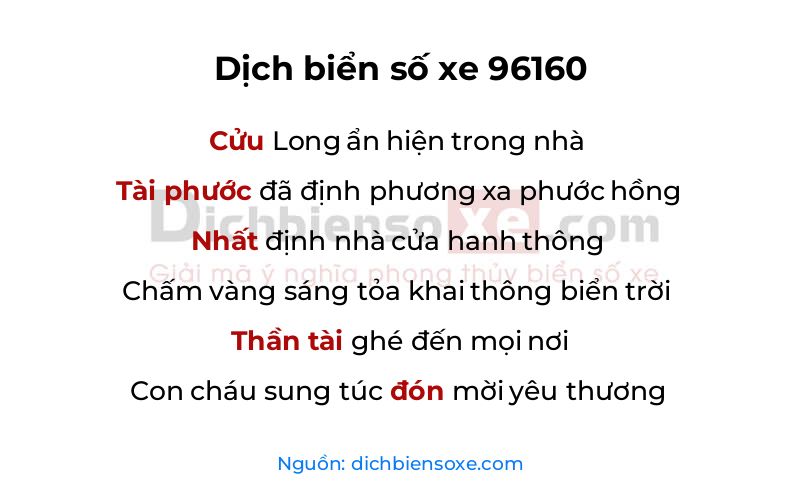 Dịch thơ biển số 96160