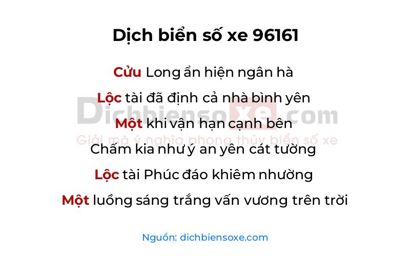 Dịch thơ biển số 96161