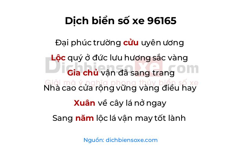Dịch thơ biển số 96165