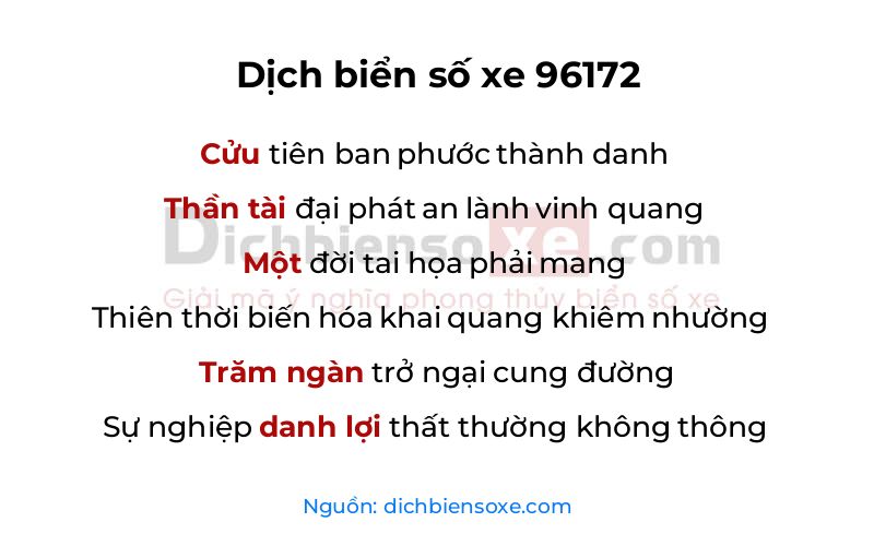 Dịch thơ biển số 96172