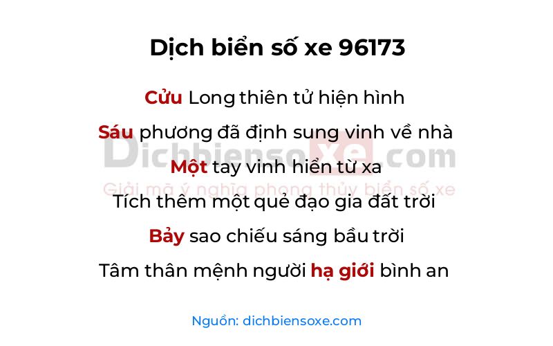 Dịch thơ biển số 96173