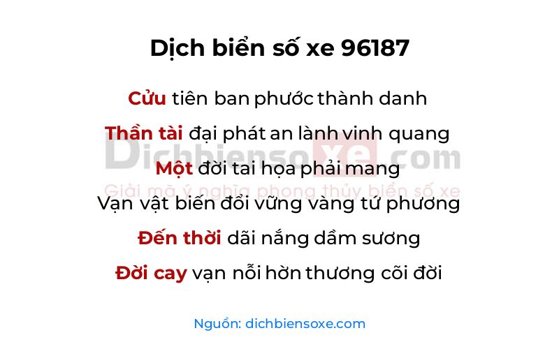 Dịch thơ biển số 96187