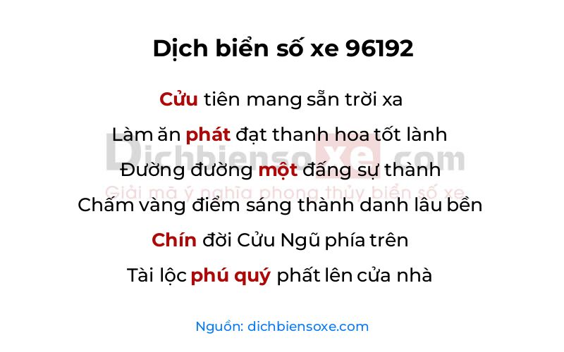Dịch thơ biển số 96192