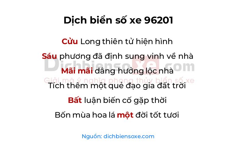 Dịch thơ biển số 96201