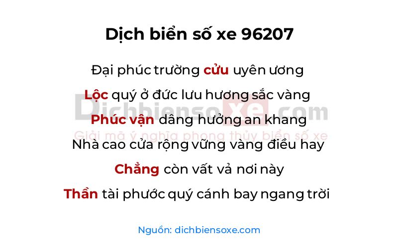 Dịch thơ biển số 96207